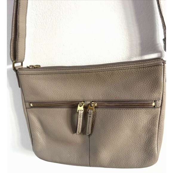 FOSSIL Elise Pebbled Leather Crossbody Shoulder Bag Purse Gray-Taupe Color - Picture 3 of 7